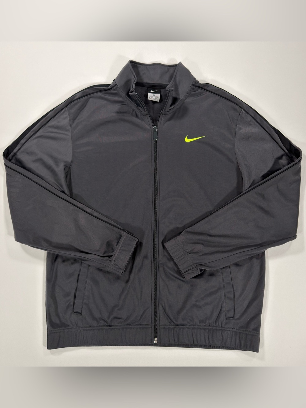 Nike Mens Track Jacket Medium Dark Grey Green Volt Swoosh Full Zip Athletic